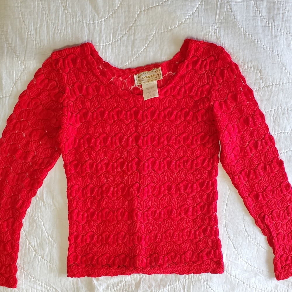 Bonjour Red and patterned long-sleeve girl's shirt